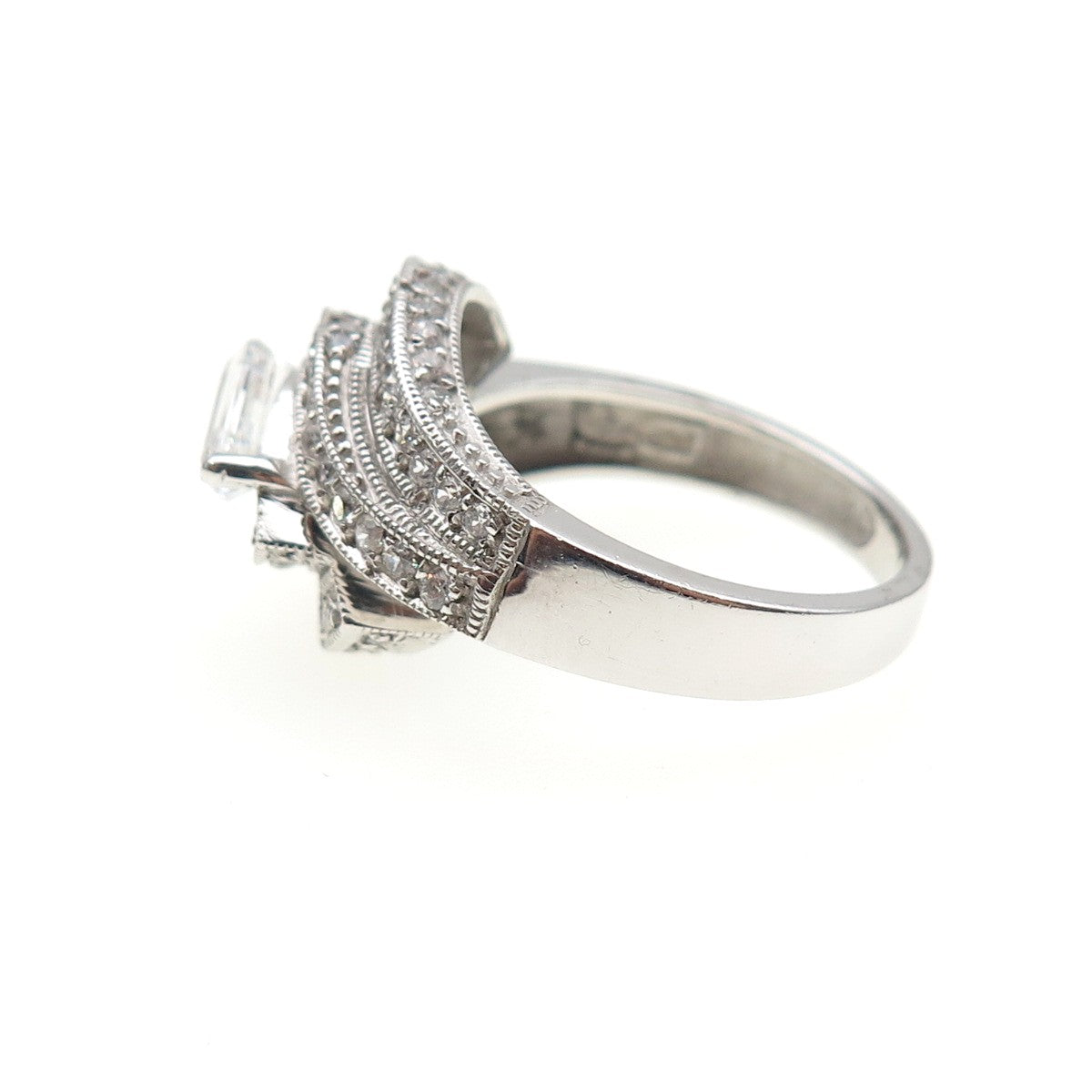 925 Sterling Silver Marquise & Round-Cut C Z Ring Size 9