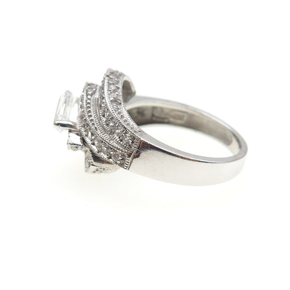 925 Sterling Silver Marquise & Round-Cut C Z Ring Size 9