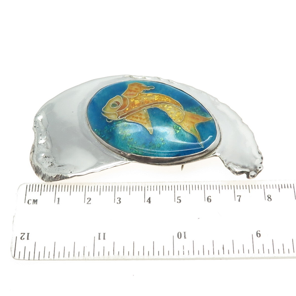 SHOSHANA 925 Sterling Silver Vintage 1989 Enamel Modernist Fish Brooch