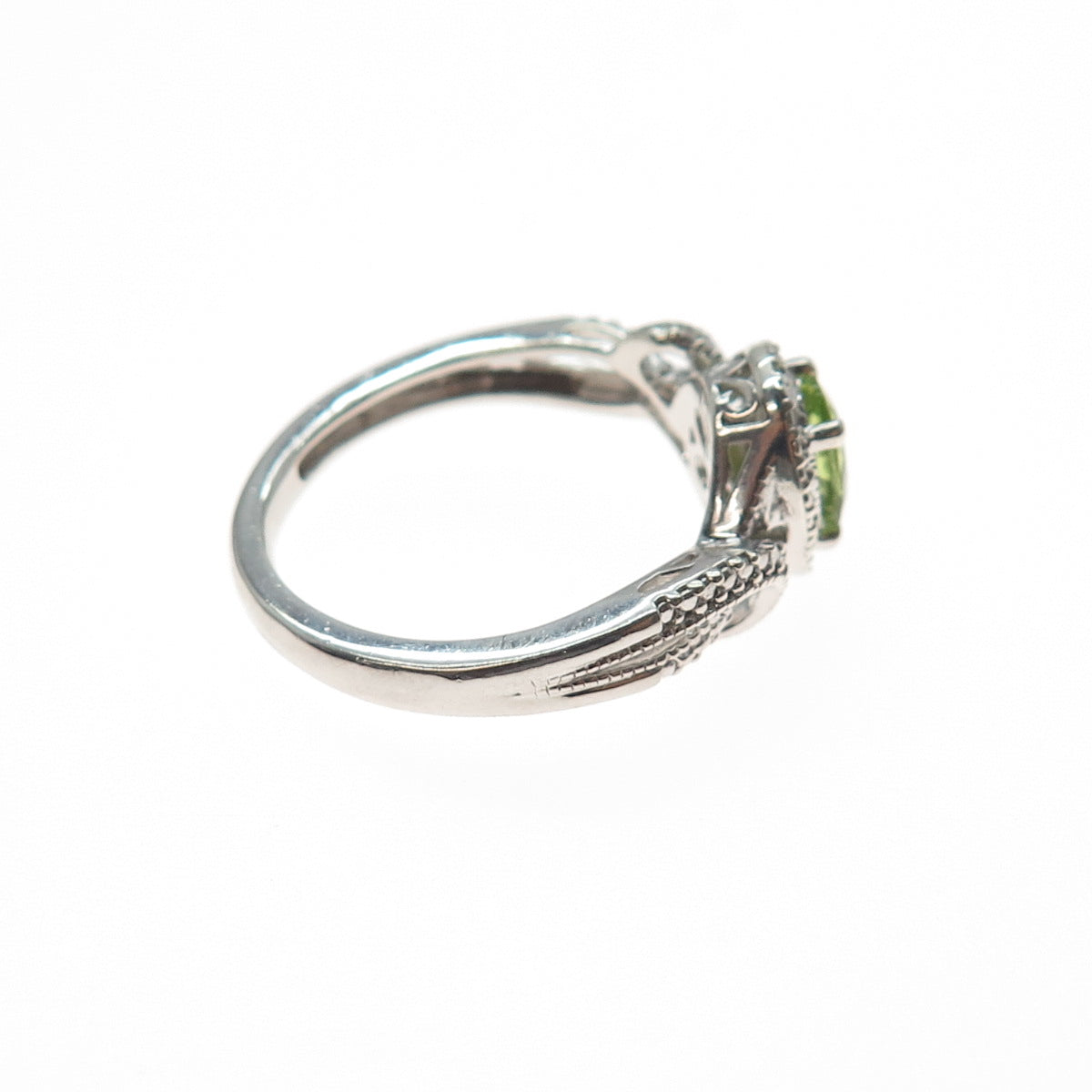 SUN 925 Sterling Silver Real Round-Cut Diamond & Peridot Ring Size 7