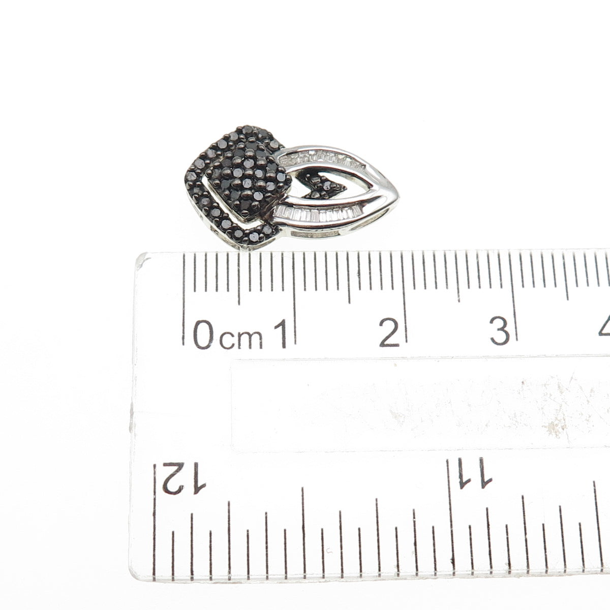 SUN 925 Sterling Silver Real Black & White Diamond Mini Slide Pendant