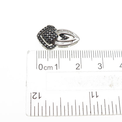 SUN 925 Sterling Silver Real Black & White Diamond Mini Slide Pendant