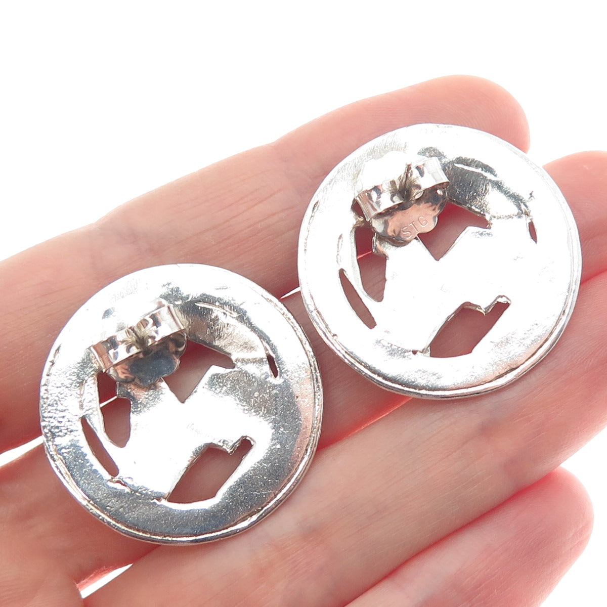 925 Sterling Silver Vintage Modernist Round Earrings