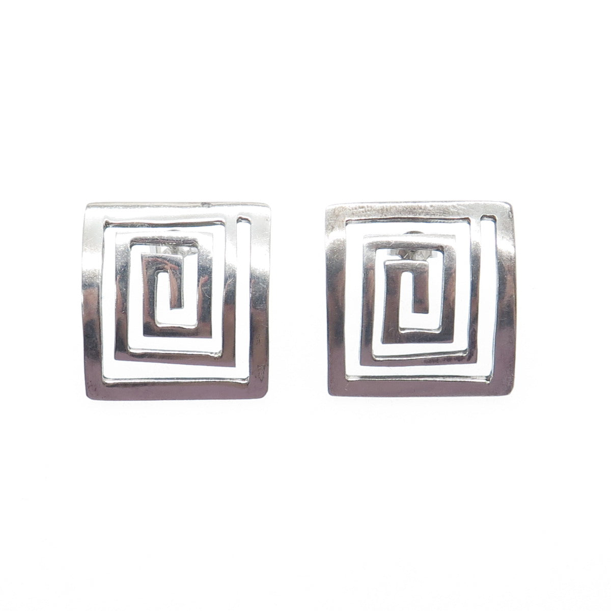 925 Sterling Silver Vintage Mexico Mayan Spiral Maze Earrings