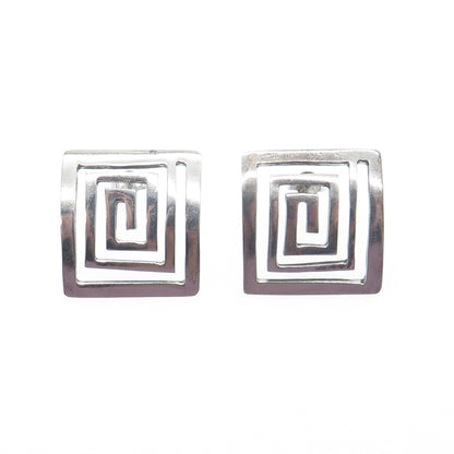 925 Sterling Silver Vintage Mexico Mayan Spiral Maze Earrings