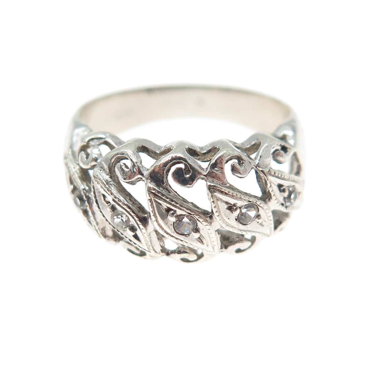 925 Sterling Silver Vintage Round-Cut C Z Swirl Ring Size 5.5