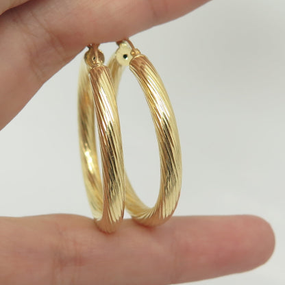 HAN 925 Sterling Silver Gold Plated Italy Twisted Hoop Earrings