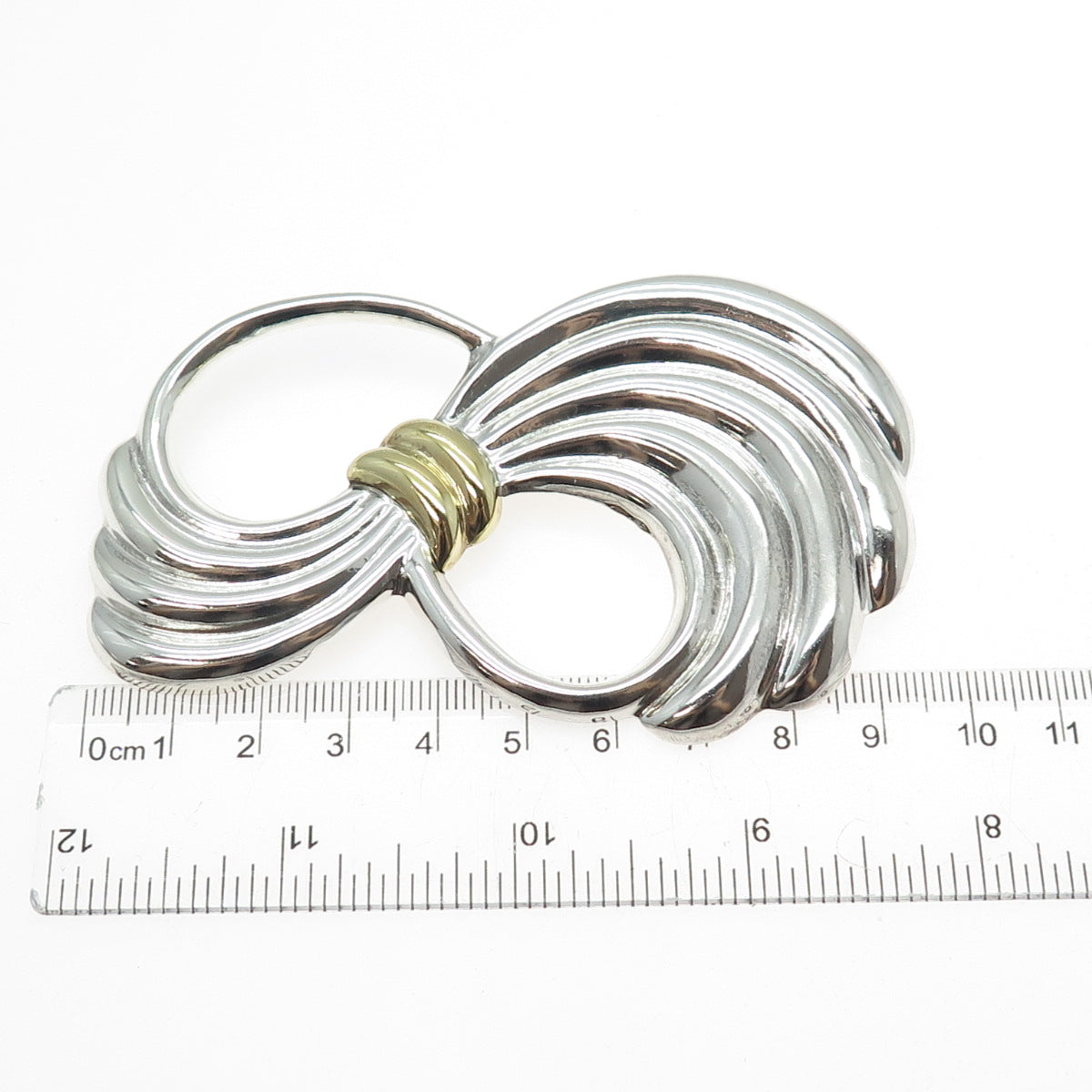 925 Sterling Silver 2-Tone Vintage Mexico Modernist Oxidized Pin Brooch Pendant