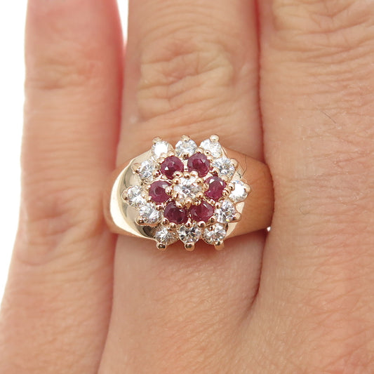 925 Sterling Silver Rose Gold Plated Real Ruby & C Z Ring Size 6