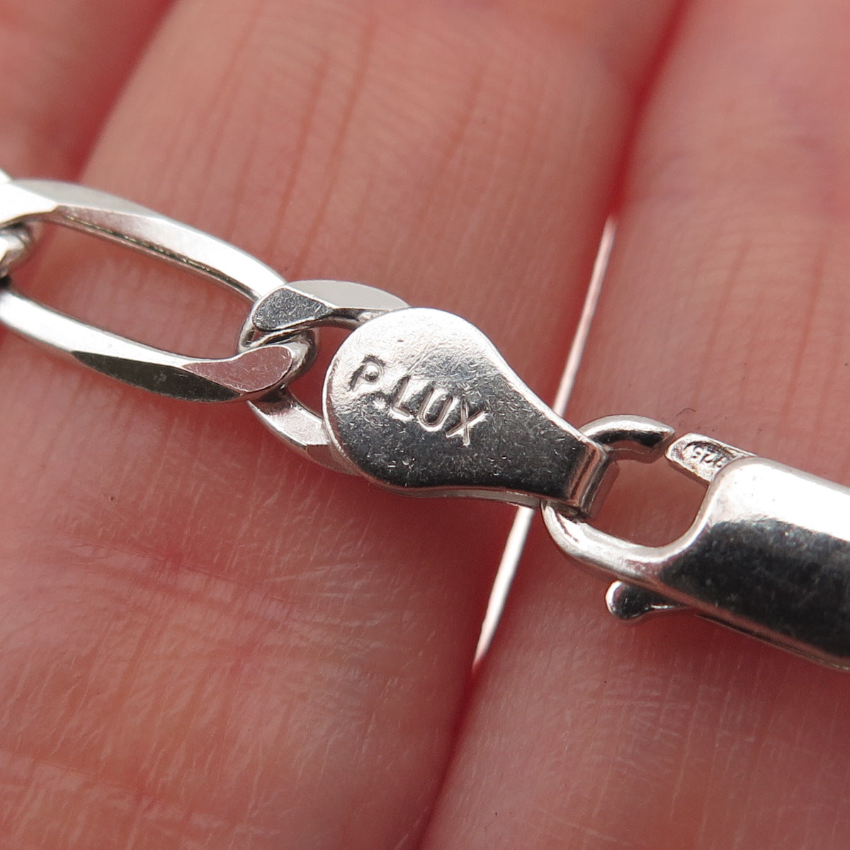 P. LUX 925 Sterling Silver Italy Figaro Chain Necklace 20"
