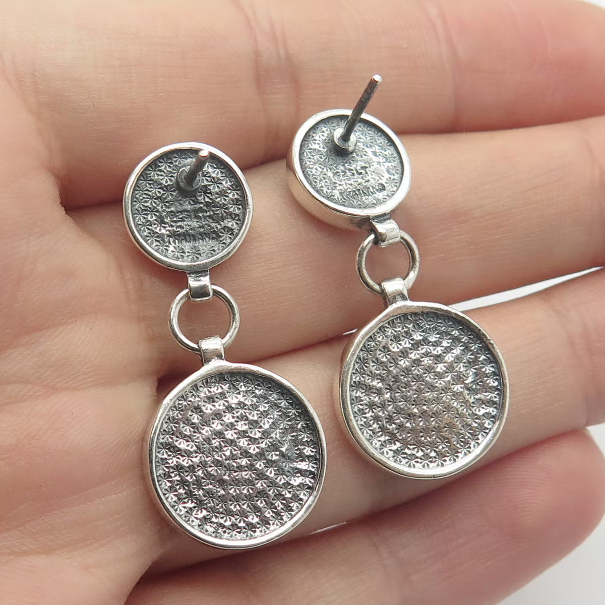 925 Sterling Silver Vintage Real Mother-Of-Pearl Round Dangling Earrings