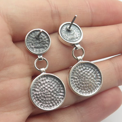 925 Sterling Silver Vintage Real Mother-Of-Pearl Round Dangling Earrings