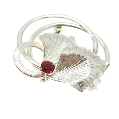 FORSTNER 925 Sterling Silver Antique Art Deco Rhinestone Floral Leaf Pin Brooch