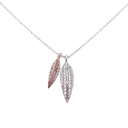 925 Sterling Silver 2-Tone Round-Cut C Z Floral Leaf Cable Chain Necklace 16-18"