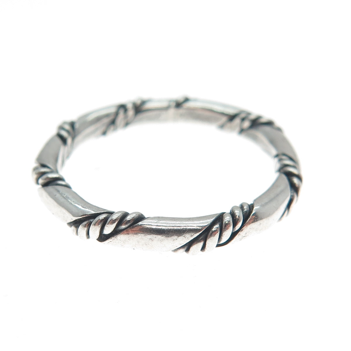 925 Sterling Silver Vintage Twisted Rope Oxidized Band Ring Size 7.5