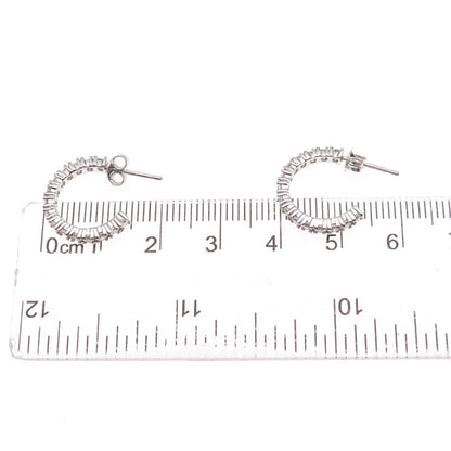 925 Sterling Silver Round-Cut C Z Hoop Earrings