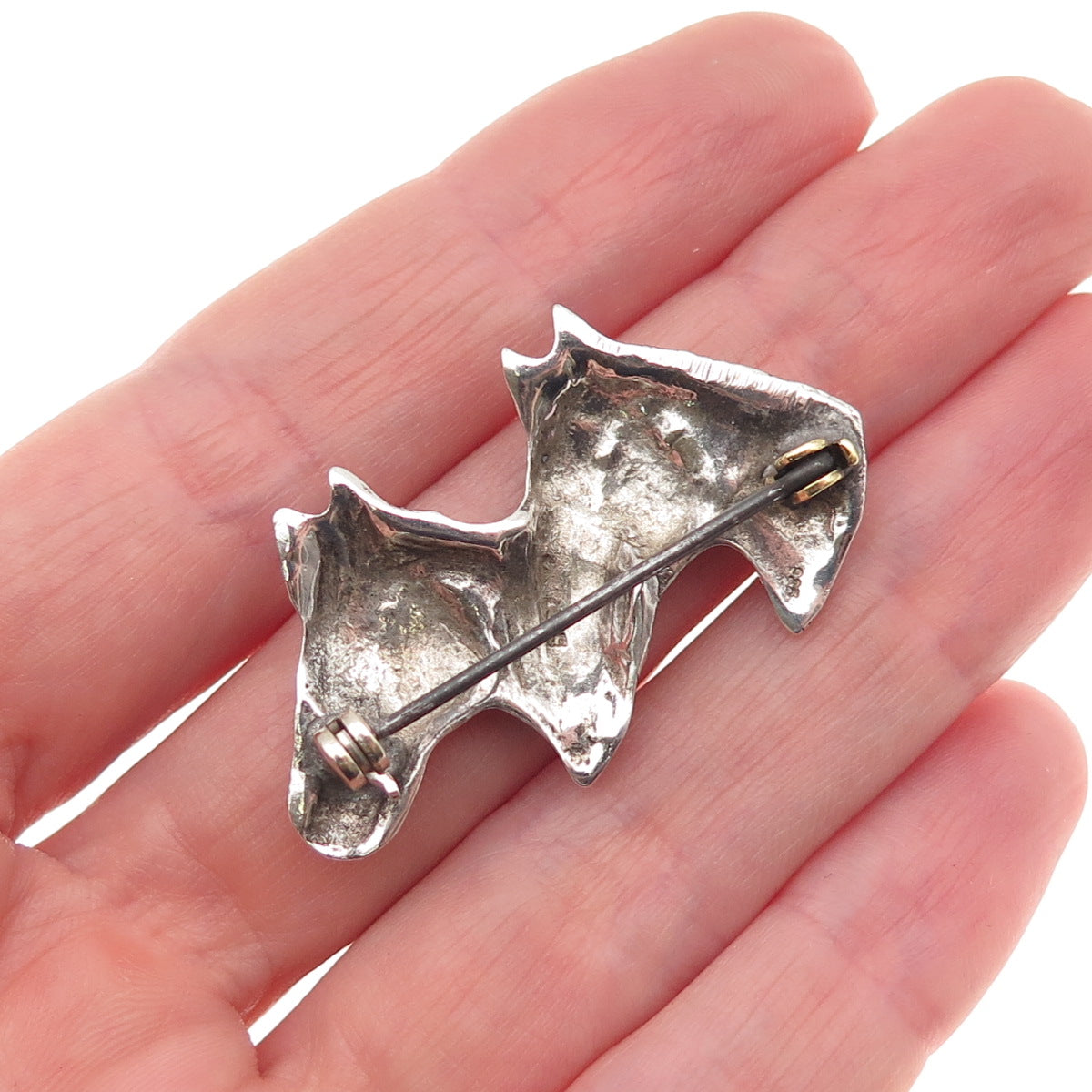 925 Sterling Silver Vintage Horse Couple Oxidized Pin Brooch