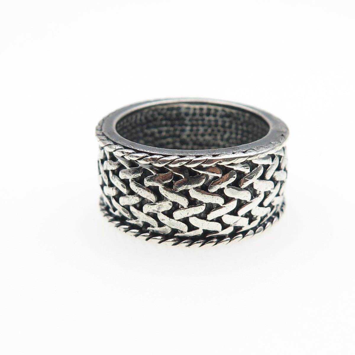 925 Sterling Silver Vintage Modernist Mesh Band Oxidized Ring Size 8.25