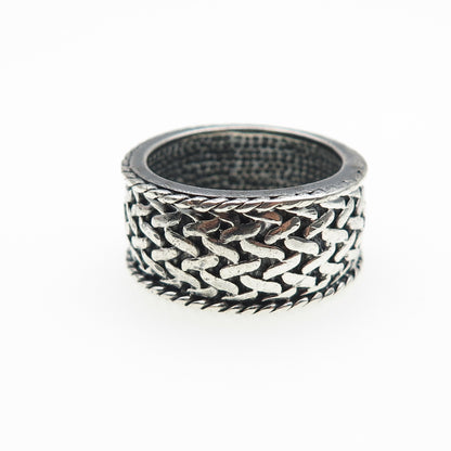 925 Sterling Silver Vintage Modernist Mesh Band Oxidized Ring Size 8.25