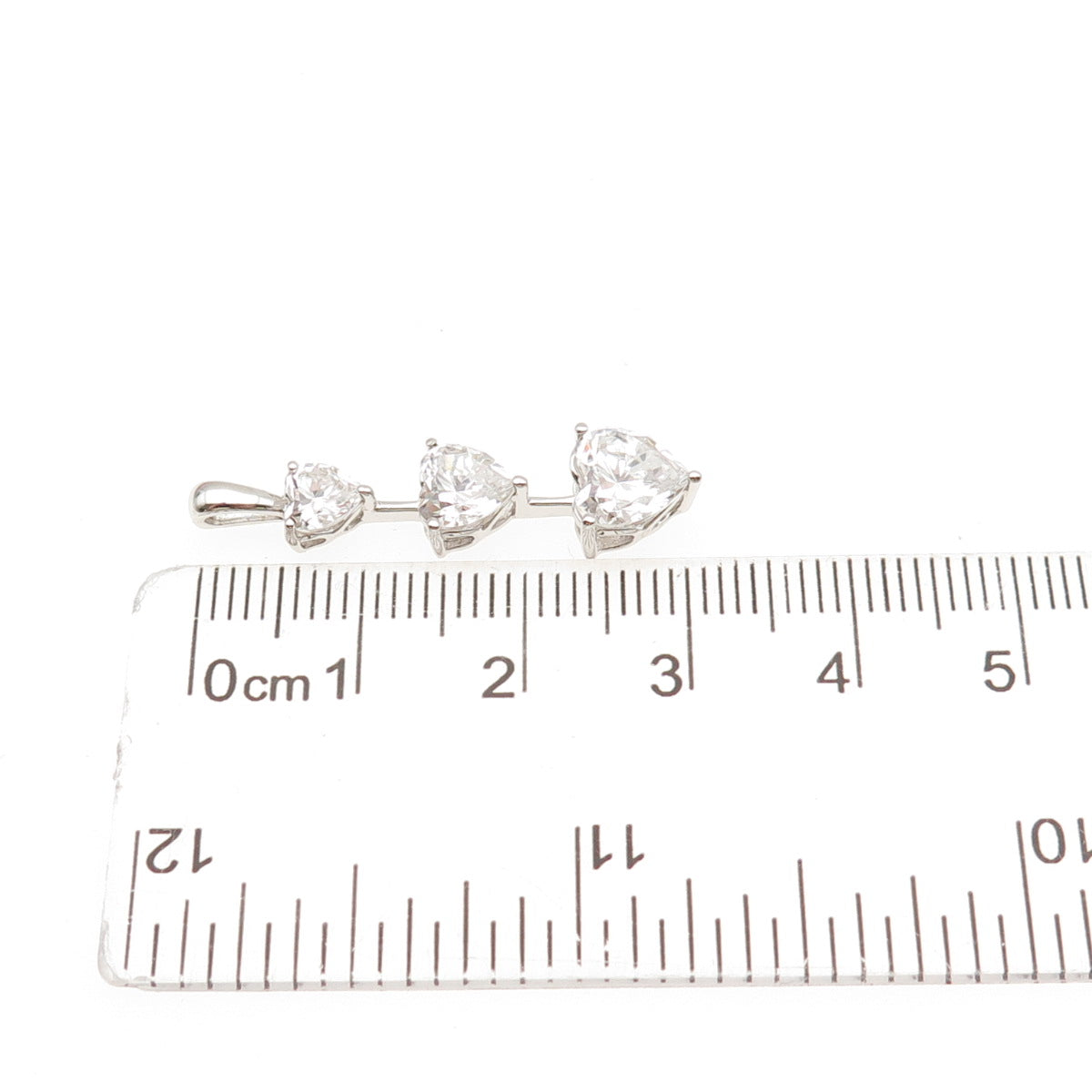 925 Sterling Silver Heart-Cut Graduated C Z Drop Charm Pendant