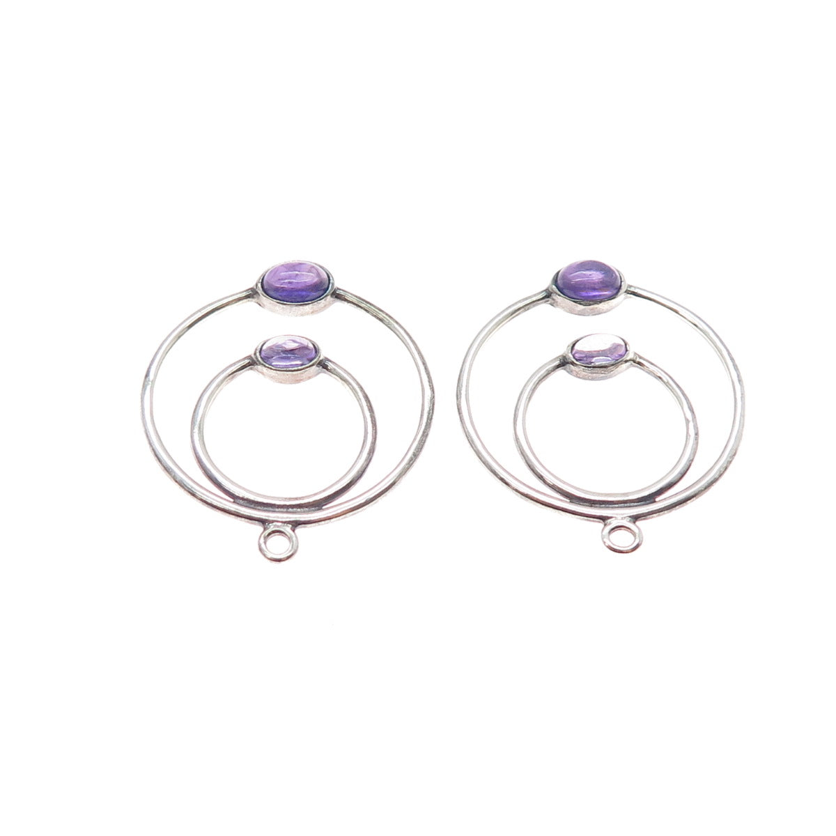 PANDORA 925 Sterling Silver Real Amethyst Double Circle Jacket Earrings