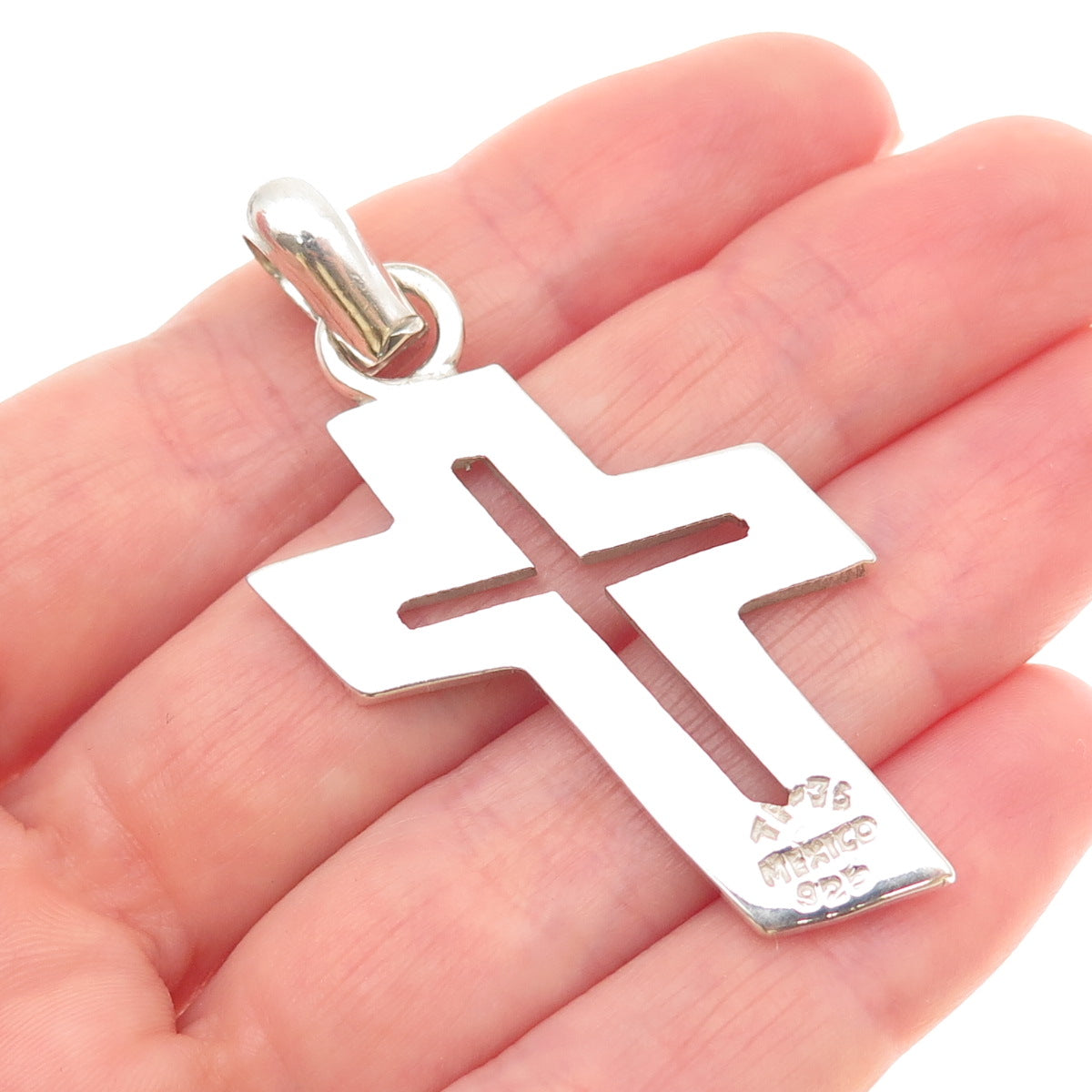 925 Sterling Silver Vintage Mexico Modernist Cross Pendant
