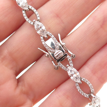 925 Sterling Silver Marquise & Round-Cut C Z Bracelet 6.75"