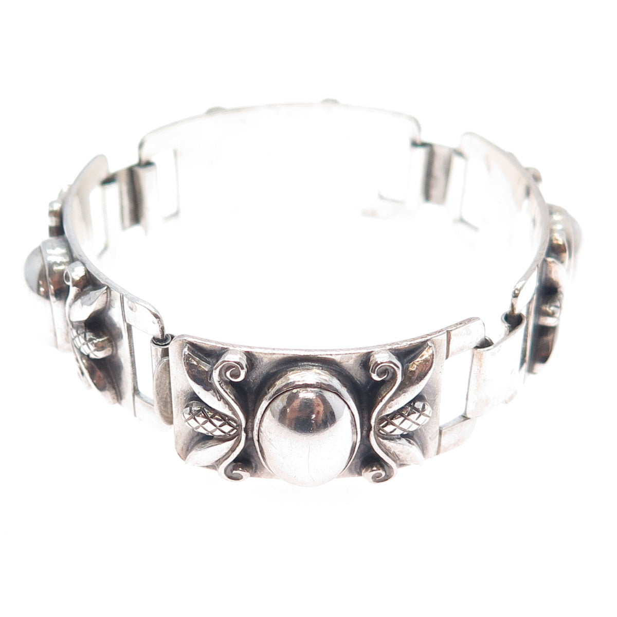 GEORG JENSEN 925 Sterling Silver Antique Acorn Panel Link Bracelet 6.75" #478