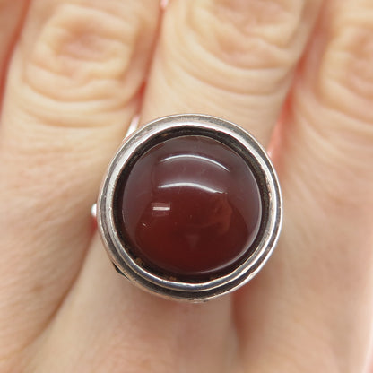 925 Sterling Silver Vintage Israel Real Carnelian Adjustable Ring Size 9