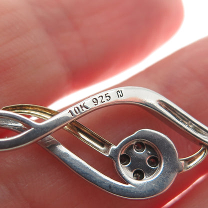 925 Sterling Silver & 10K Yellow Gold Real Round-Cut Diamond Twisted Pendant