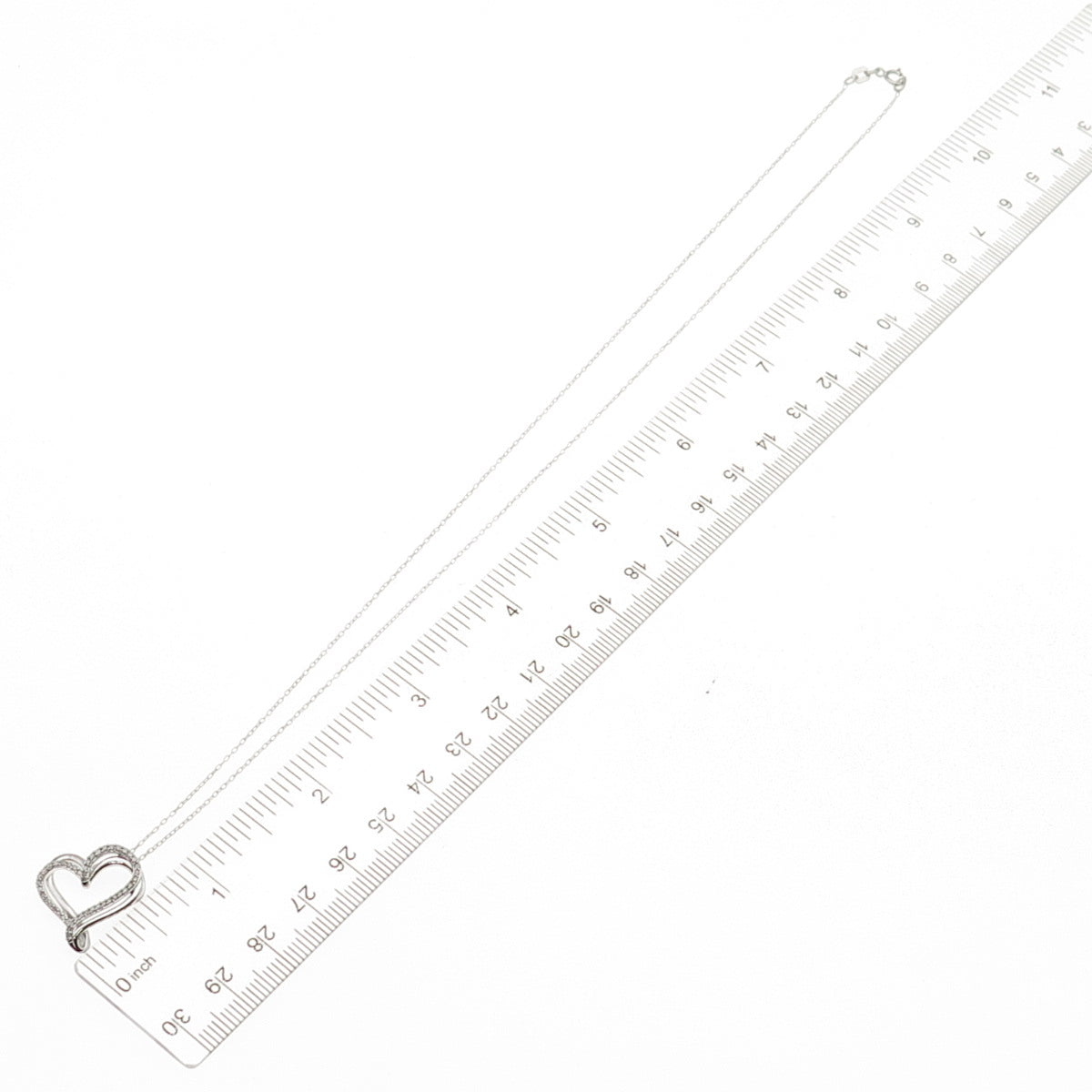 925 Sterling Silver Real Round-Cut Diamond Heart Cable Chain Necklace 20"