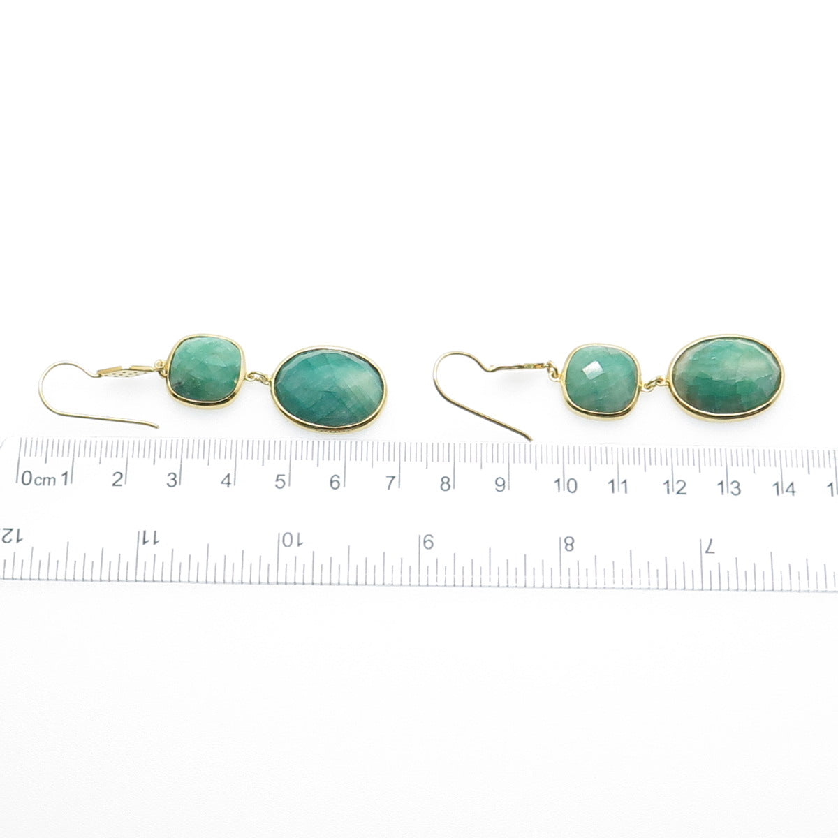 925 Sterling Silver Gold Plated Real Diamond & Emerald Dangle Earrings