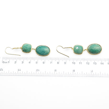 925 Sterling Silver Gold Plated Real Diamond & Emerald Dangle Earrings