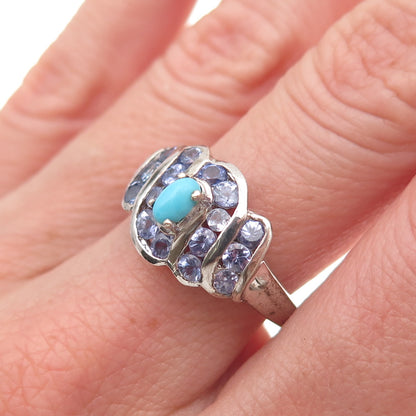 Chuck Clemency 925 Sterling Silver Real Turquoise & Tanzanite Ring Size 8