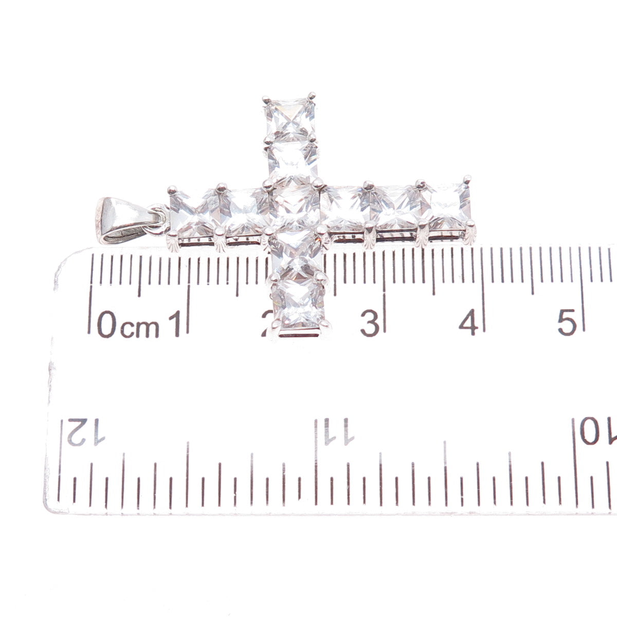 925 Sterling Silver Princess-Cut C Z Cross Charm Pendant