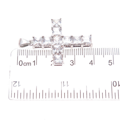 925 Sterling Silver Princess-Cut C Z Cross Charm Pendant
