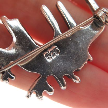 925 Sterling Silver Vintage Modernist Moose Family Oxidized Pin Brooch