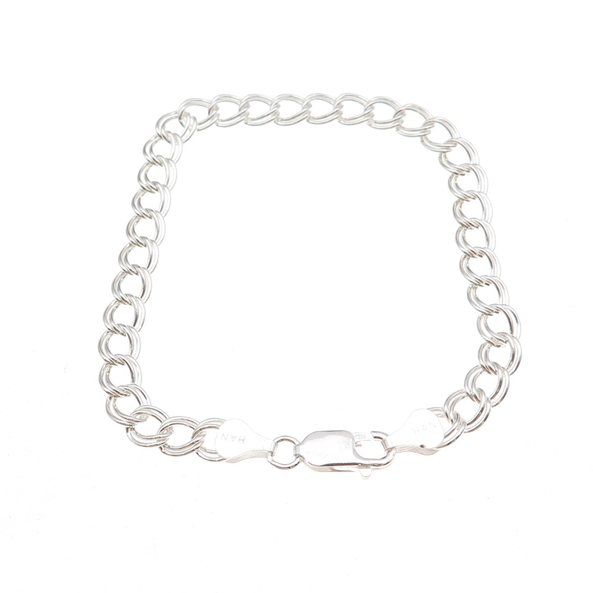 Han 925 Sterling Silver Italy Double Curb Link Bracelet 7.5"