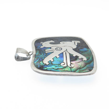 925 Sterling Silver Vintage Mexico Taxco Real Abalone Shell Tribal Pendant