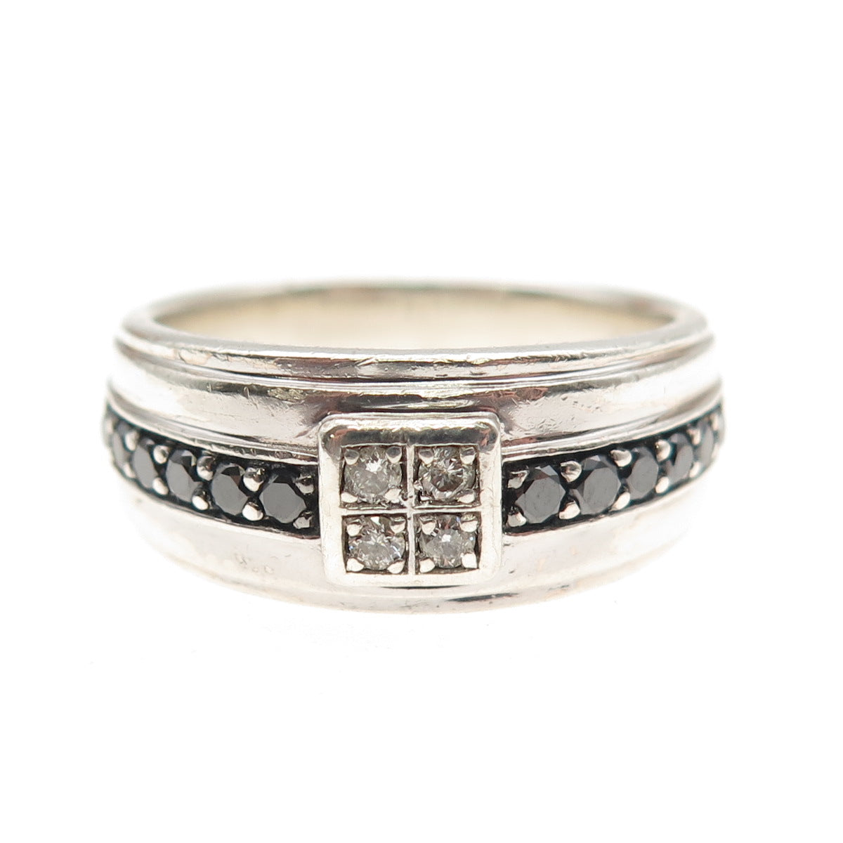 FD Felicia Design 925 Sterling Silver Real Black & White Diamond Ring Size 9.75