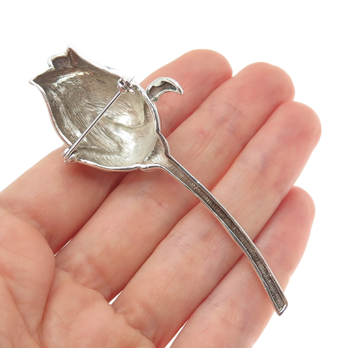 925 Sterling Silver Vintage Rose Flower Pin Brooch