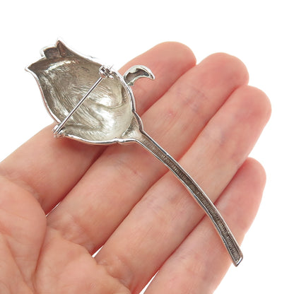 925 Sterling Silver Vintage Rose Flower Pin Brooch