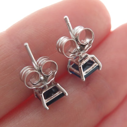 925 Sterling Silver Princess-Cut Dark Blue C Z Stud Earrings