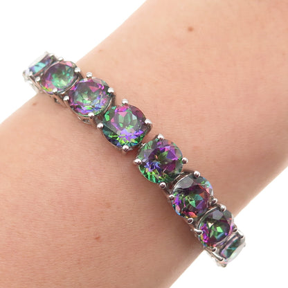 Chuck Clemency Sterling Silver Real Mystic Topaz Adjustable Bracelet 6-9.75"