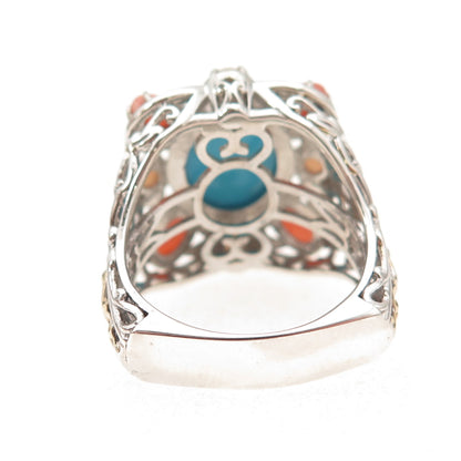 Michael Valitutti Gems En Vogue Sterling 2-Tone Turquoise & Coral Ring Size 8.25