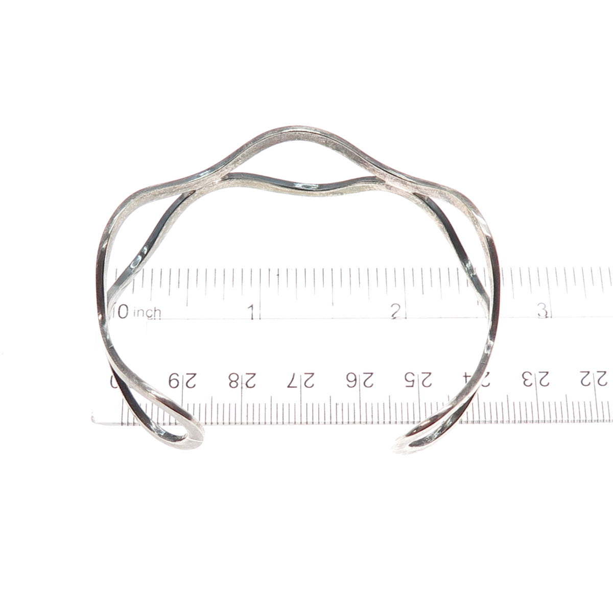 925 Sterling Silver Vintage Modernist Wavy Oxidized Adjustable Cuff Bracelet 7"