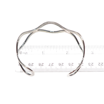 925 Sterling Silver Vintage Modernist Wavy Oxidized Adjustable Cuff Bracelet 7"