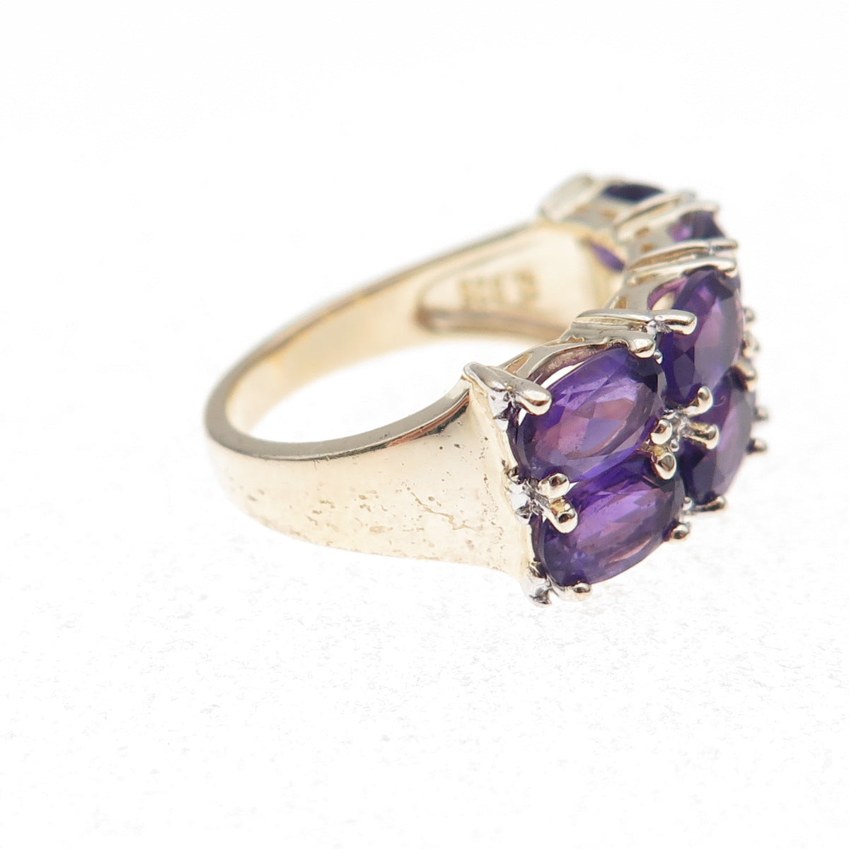 Ross Simons 925 Sterling Silver Gold Plated Real Diamond & Amethyst Ring Size 6