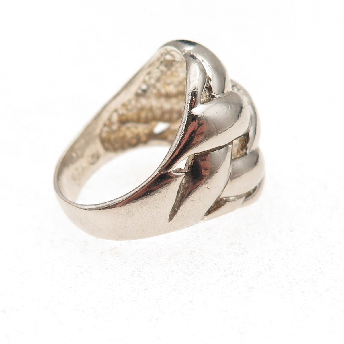 925 Sterling Silver Vintage Modernist Woven Oxidized Ring Size 7