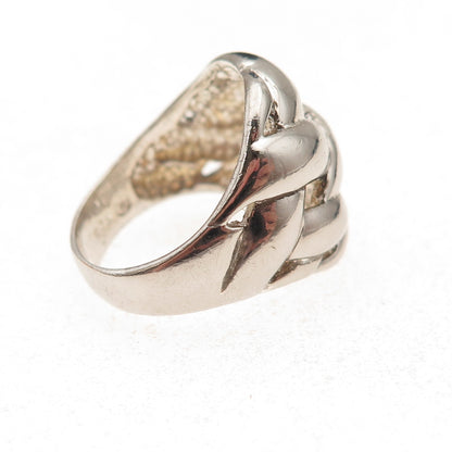 925 Sterling Silver Vintage Modernist Woven Oxidized Ring Size 7